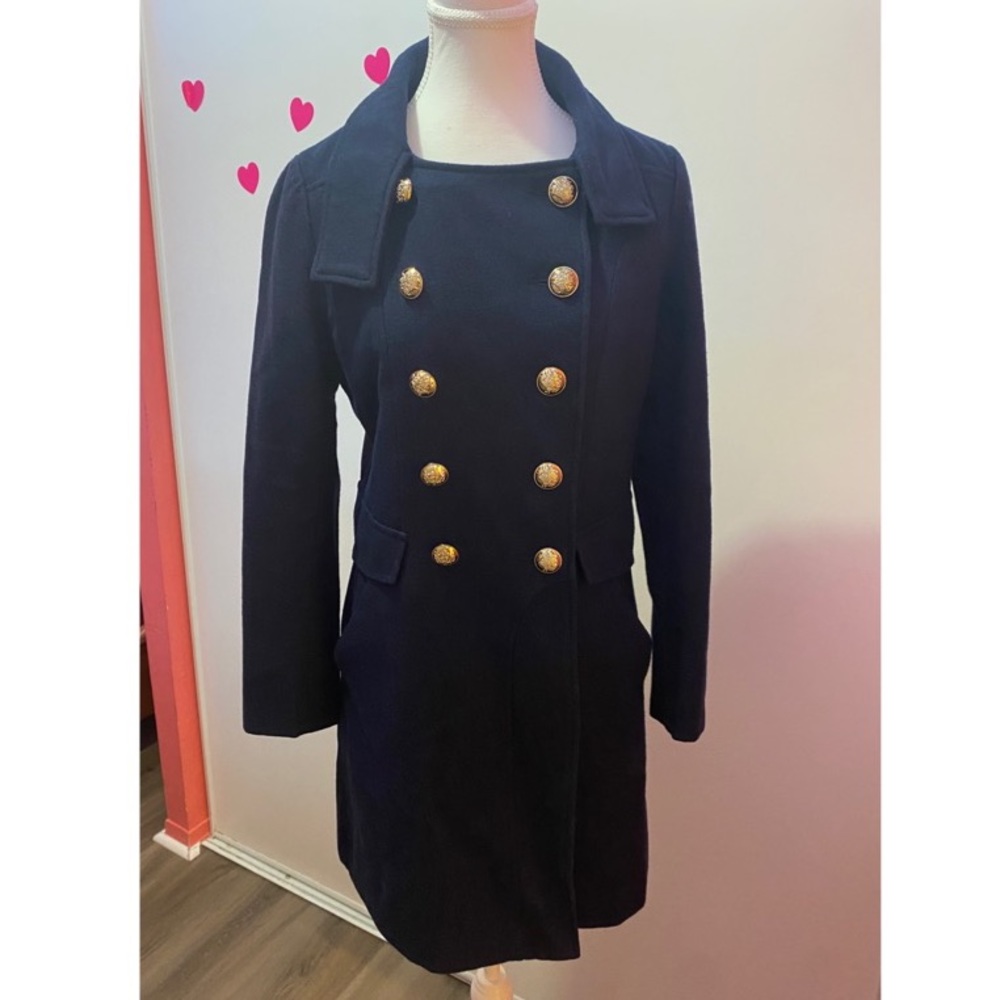 Navy Double Breasted Felt-Wool Coat
